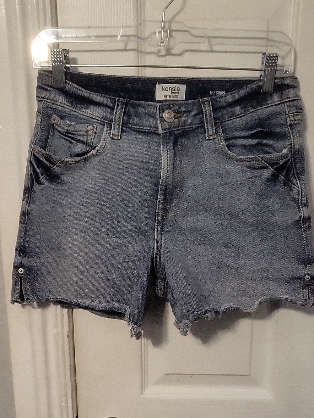 kensie Vintage Luxe The Short Distressed Faded Light Blue Denim Cutoff Shorts